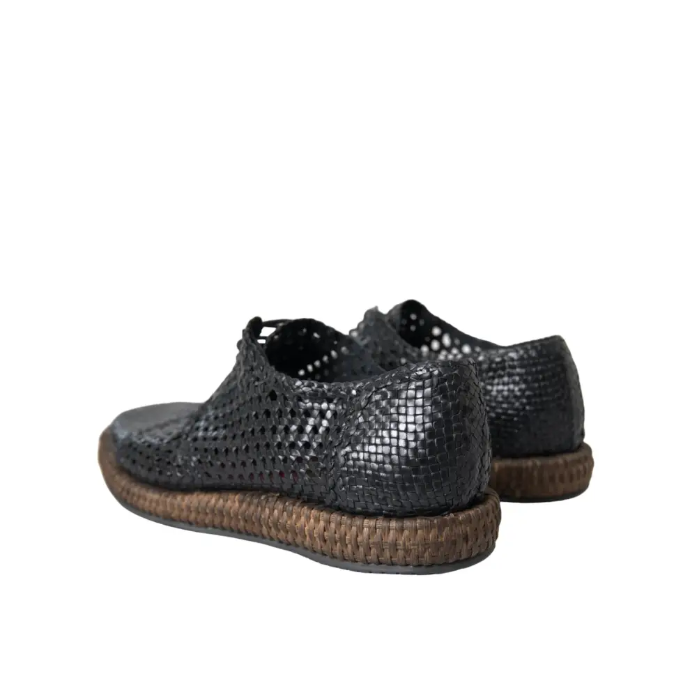 Dolce & Gabbana Schwarze gewebte Ziegenleder Schnürschuhe Derby