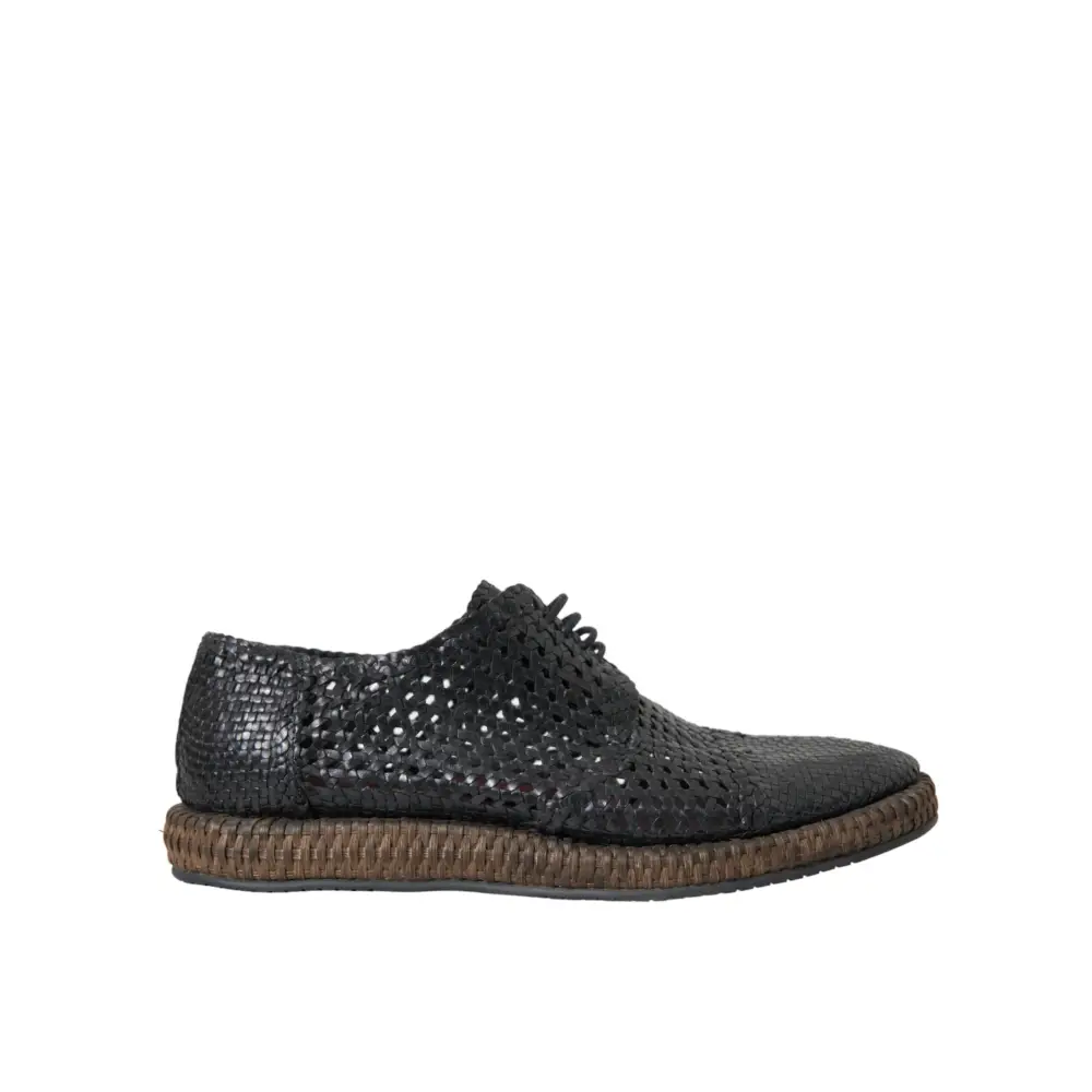Dolce & Gabbana Schwarze gewebte Ziegenleder Schnürschuhe Derby