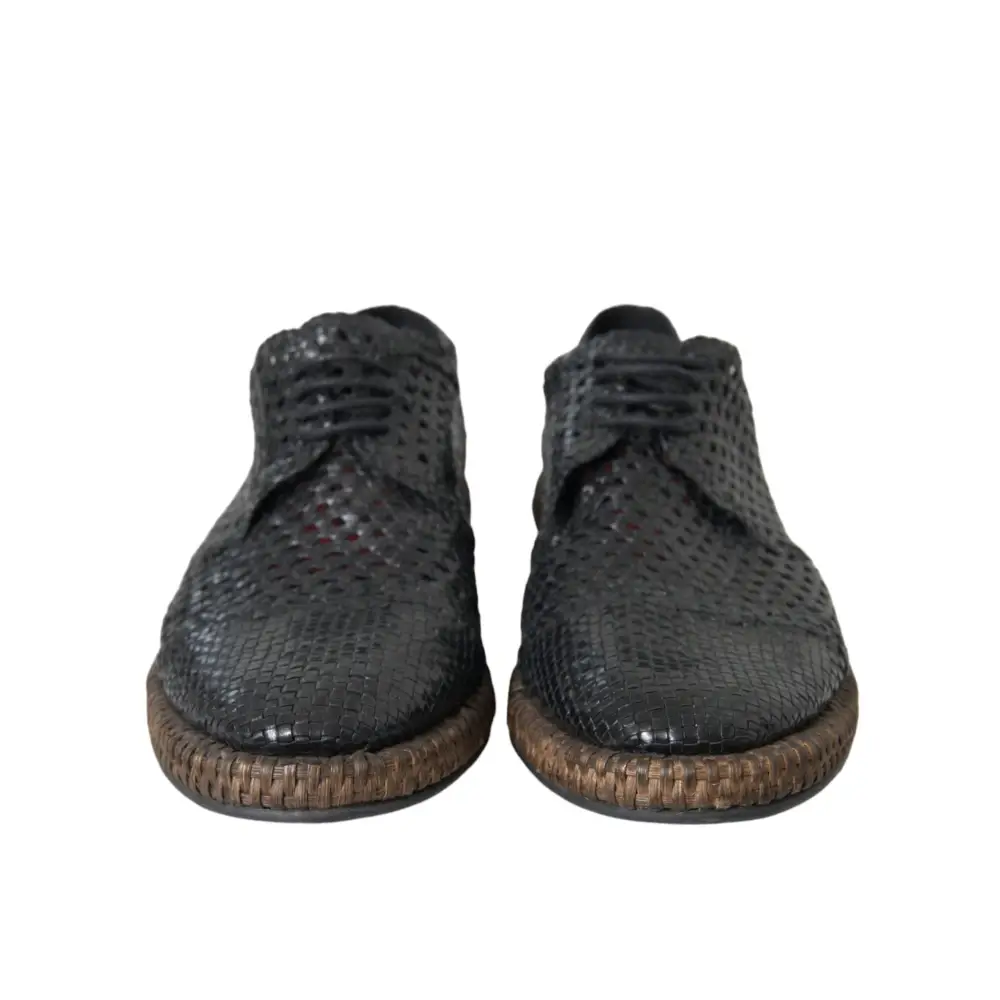 Dolce & Gabbana Schwarze gewebte Ziegenleder Schnürschuhe Derby