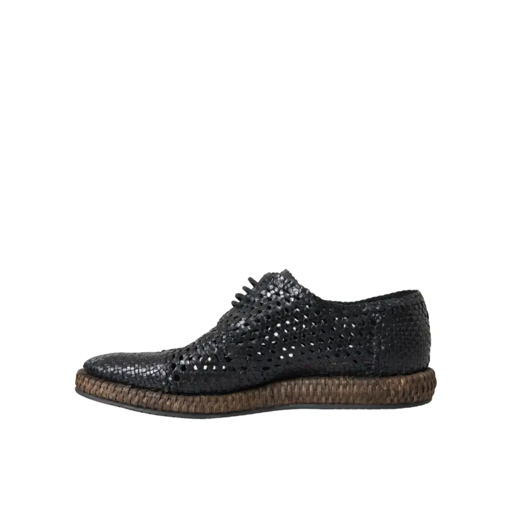 Dolce & Gabbana Schwarze gewebte Ziegenleder Schnürschuhe Derby