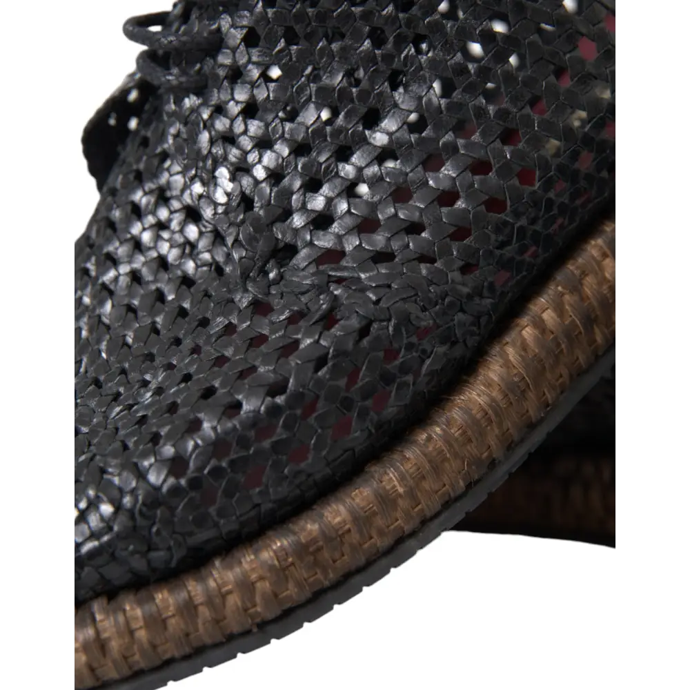 Dolce & Gabbana Schwarze gewebte Ziegenleder Schnürschuhe Derby