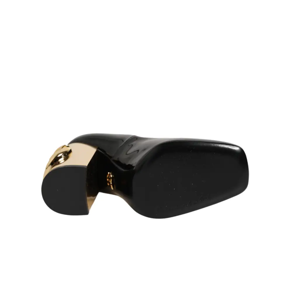 Dolce & Gabbana Schwarze Goldfarbene Lackleder-Logo-Pumps - EU35/US4.5