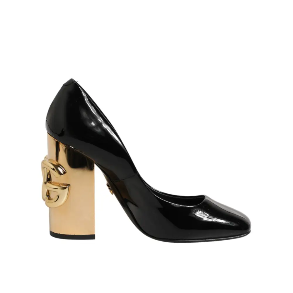 Dolce & Gabbana Schwarze Goldfarbene Lackleder-Logo-Pumps - EU35/US4.5