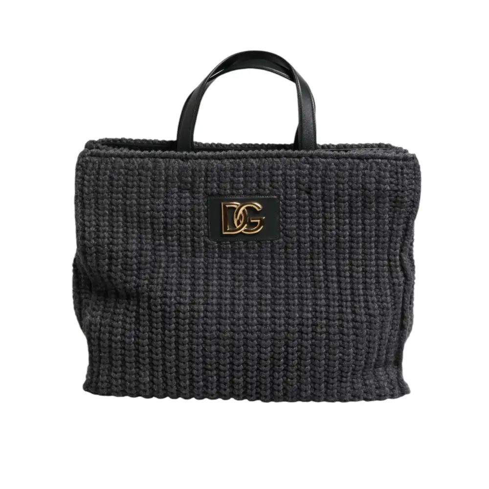 Dolce & Gabbana Schwarze große gestrickte Häkel-Schulter-Shopper DG Logo Tasche