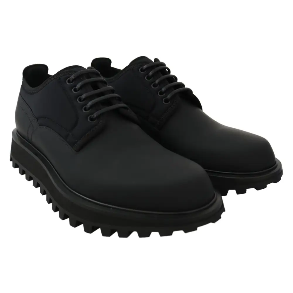 Dolce & Gabbana Schwarze gummierte Kalbsleder Chunky Derby Vulcano Schuhe - EU44/US11
