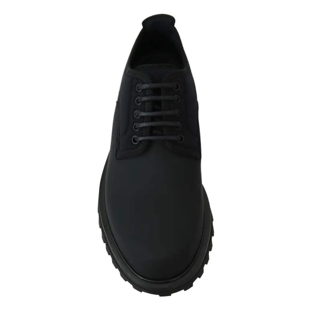 Dolce & Gabbana Schwarze gummierte Kalbsleder Chunky Derby Vulcano Schuhe - EU44/US11