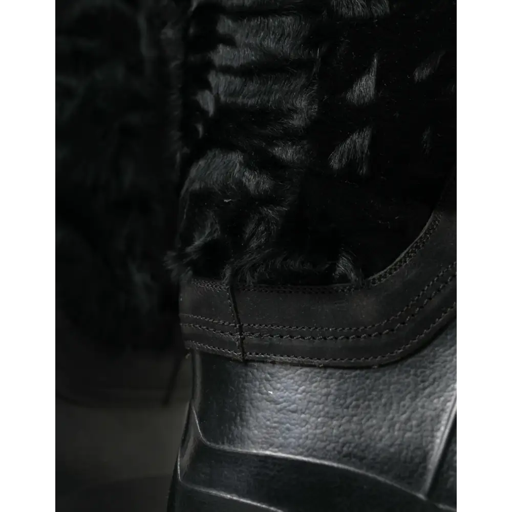 Dolce & Gabbana Schwarze Gummischnürsenkel Shearling Regenstiefel Schuhe