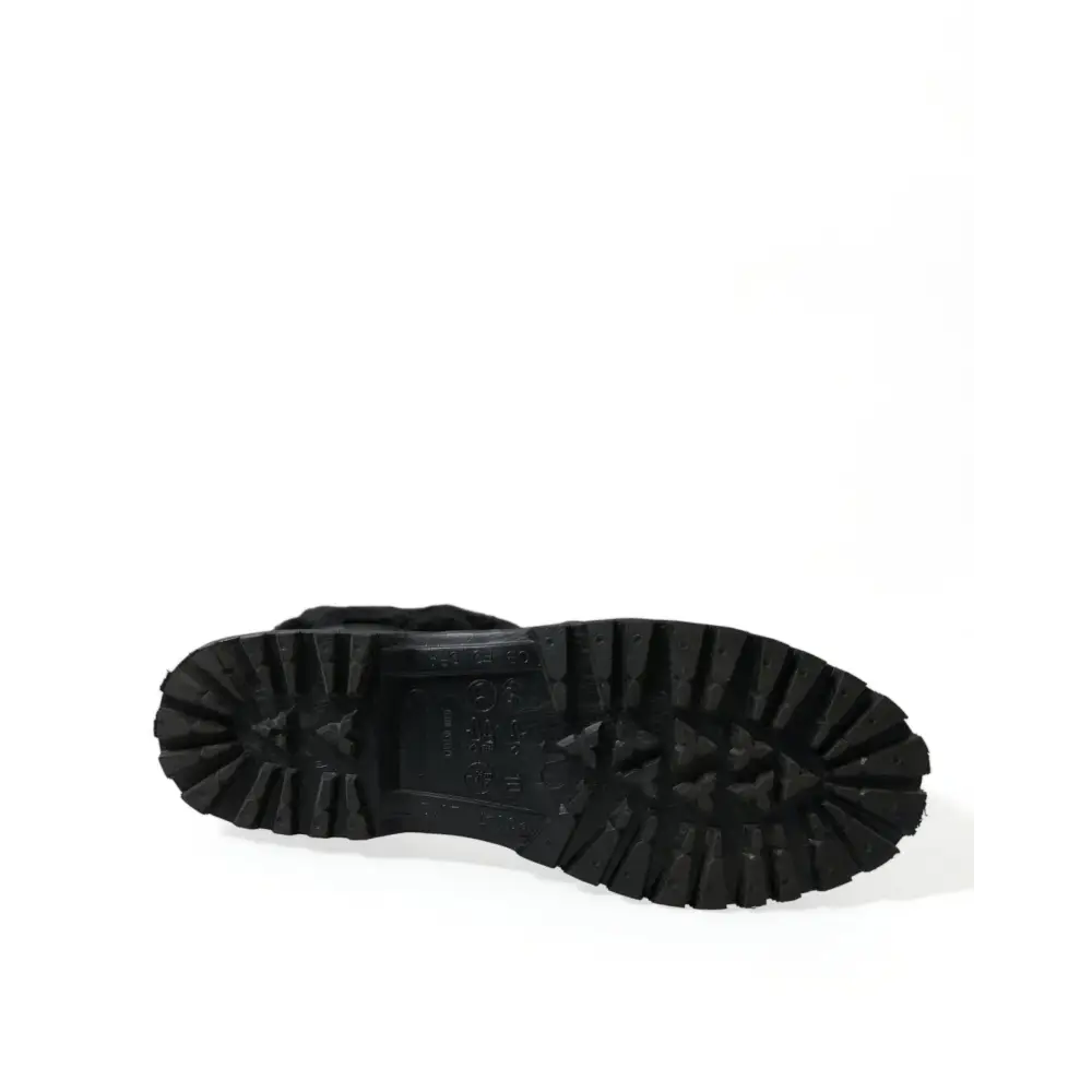 Dolce & Gabbana Schwarze Gummischnürsenkel Shearling Regenstiefel Schuhe