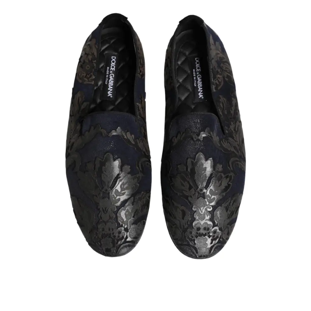 Dolce & Gabbana Schwarze Jacquard-Leder-Slipper - EU44/US11