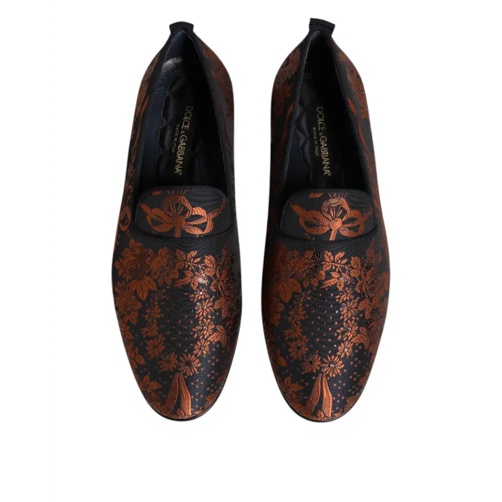 Dolce & Gabbana Schwarze Jacquard Polyester Slipper Schuhe - EU42/US9