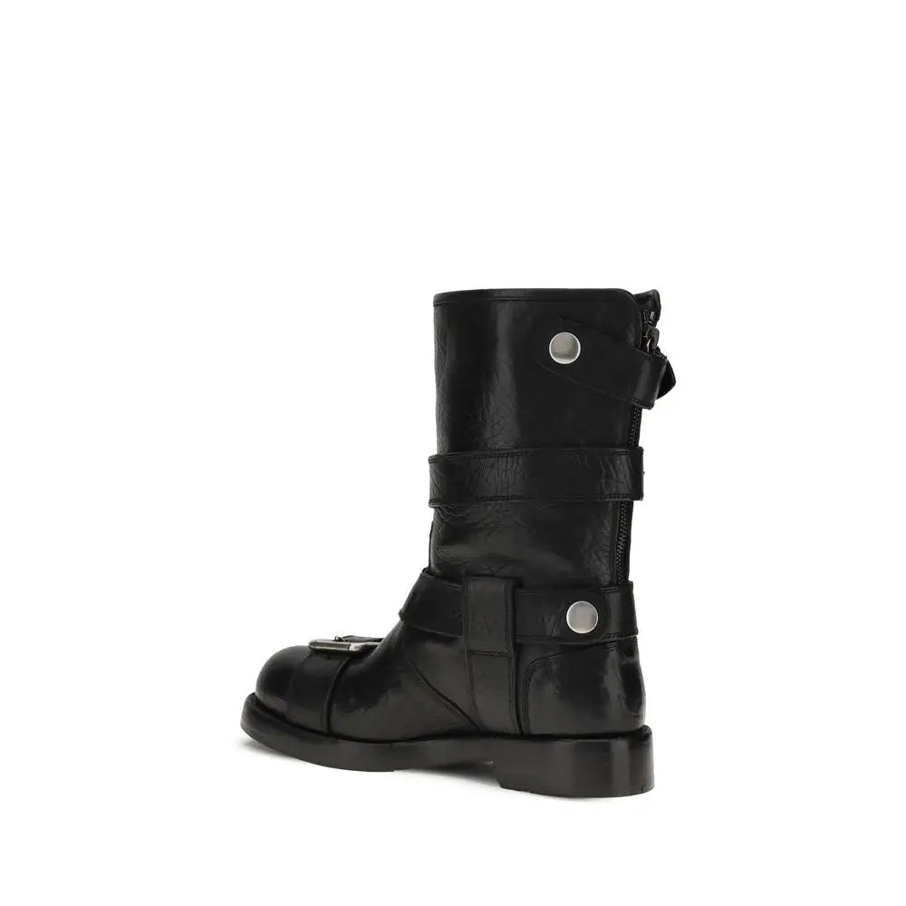 Dolce & Gabbana Schwarze Kalbshaut Bos Taurus Schnürstiefel