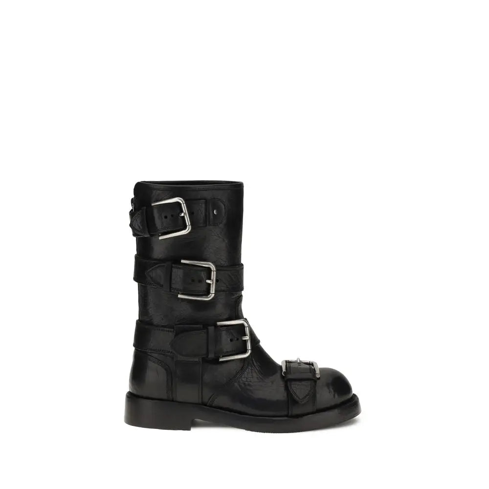 Dolce & Gabbana Schwarze Kalbshaut Bos Taurus Schnürstiefel