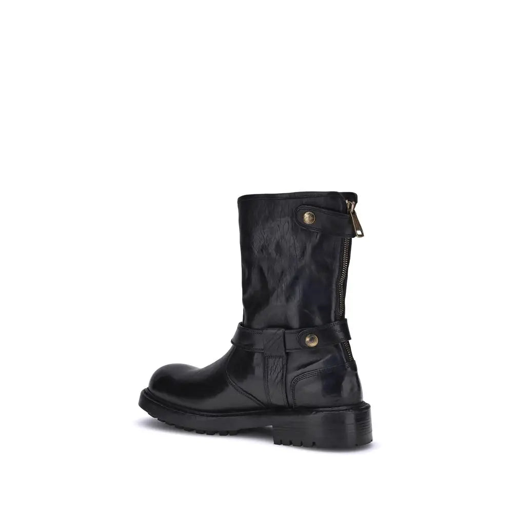 Dolce & Gabbana Schwarze Kalbshaut Bos Taurus Schnürstiefel