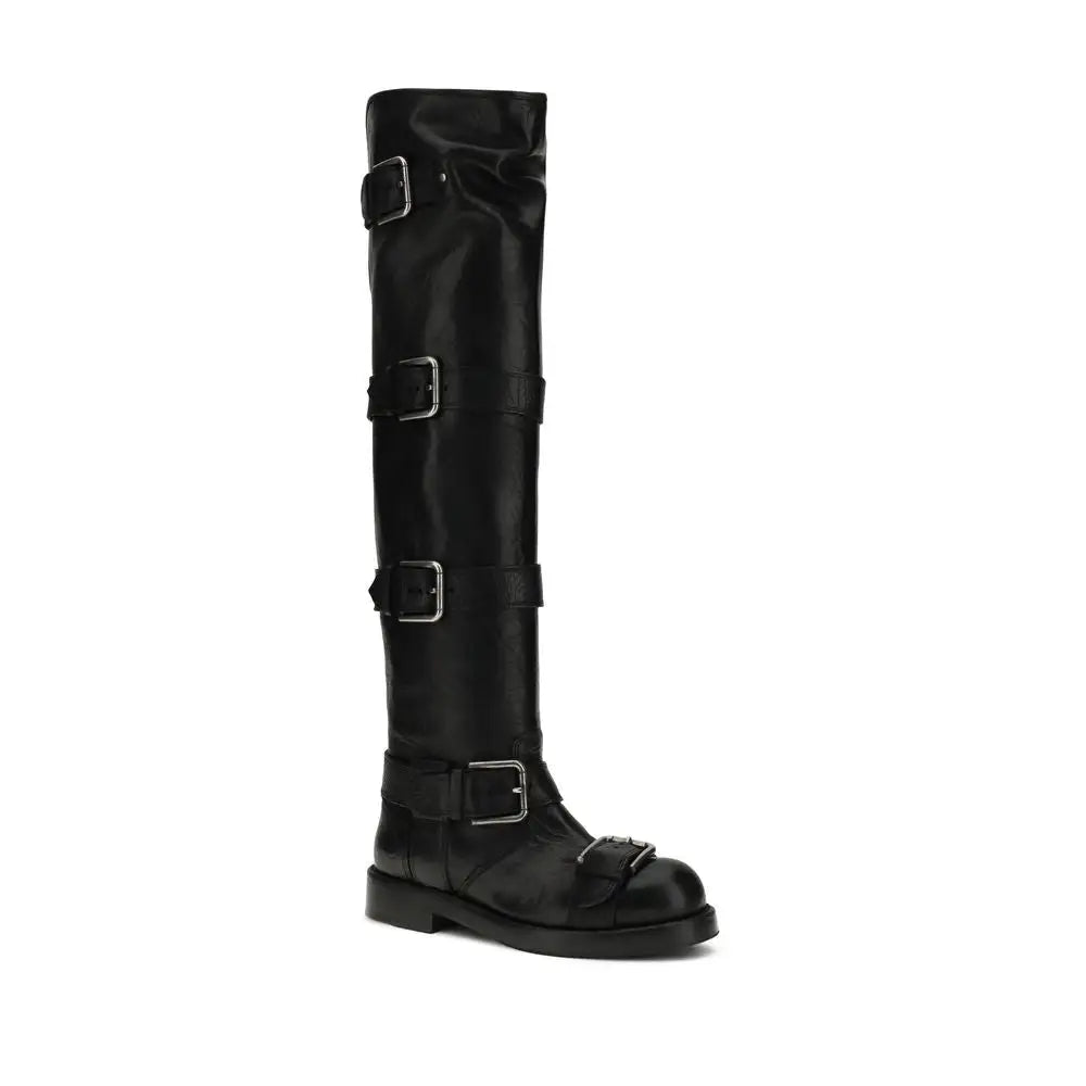 Dolce & Gabbana Schwarze Kalbshaut Bos Taurus Schnürstiefel