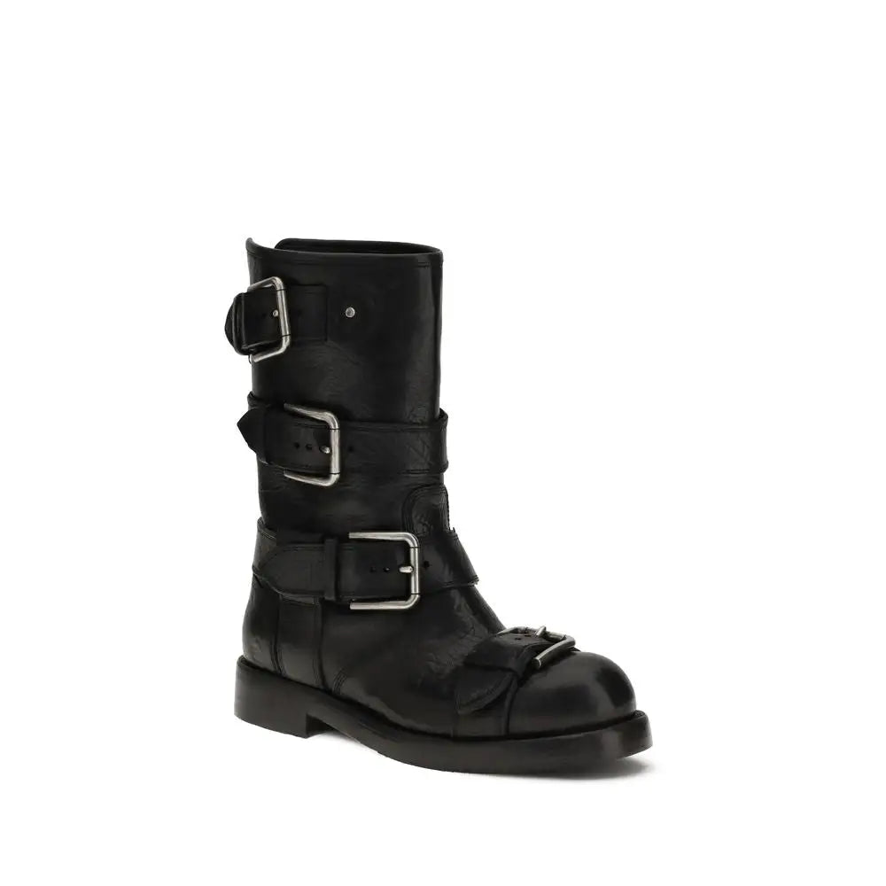 Dolce & Gabbana Schwarze Kalbshaut Bos Taurus Schnürstiefel