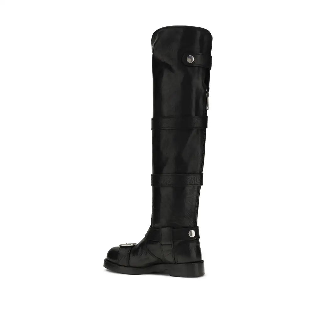 Dolce & Gabbana Schwarze Kalbshaut Bos Taurus Schnürstiefel