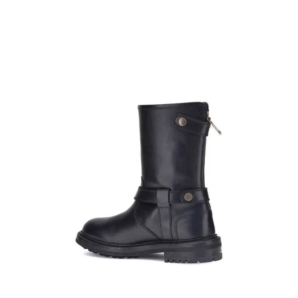Dolce & Gabbana Schwarze Kalbshaut Bos Taurus Schnürstiefel