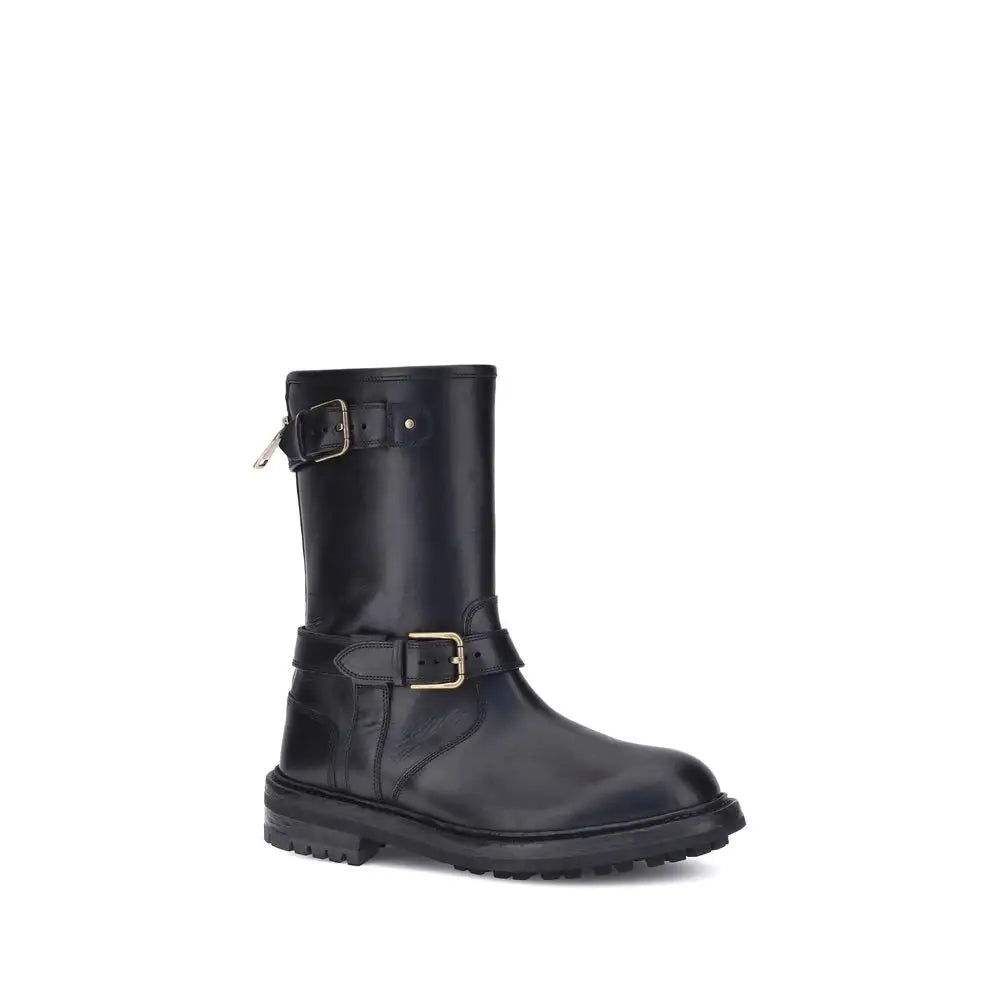 Dolce & Gabbana Schwarze Kalbshaut Bos Taurus Schnürstiefel