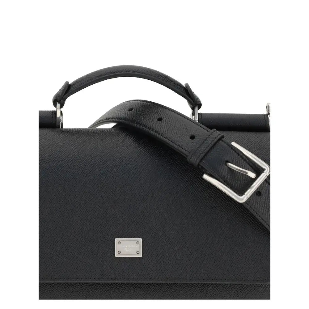 Dolce & Gabbana Schwarze Kalbshaut Bos Taurus Schultertasche
