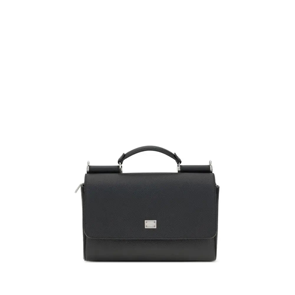 Dolce & Gabbana Schwarze Kalbshaut Bos Taurus Schultertasche
