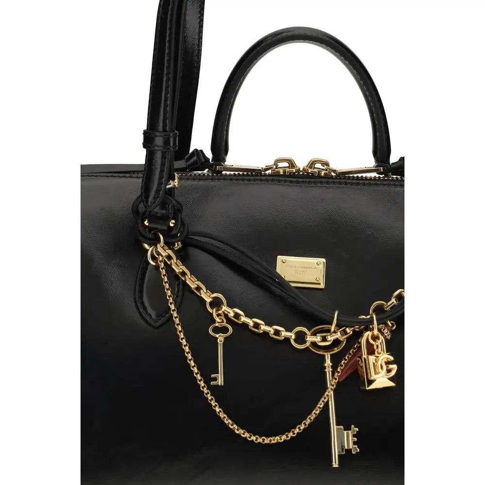 Dolce & Gabbana Schwarze Kalbsleder Bos Taurus Schultertasche