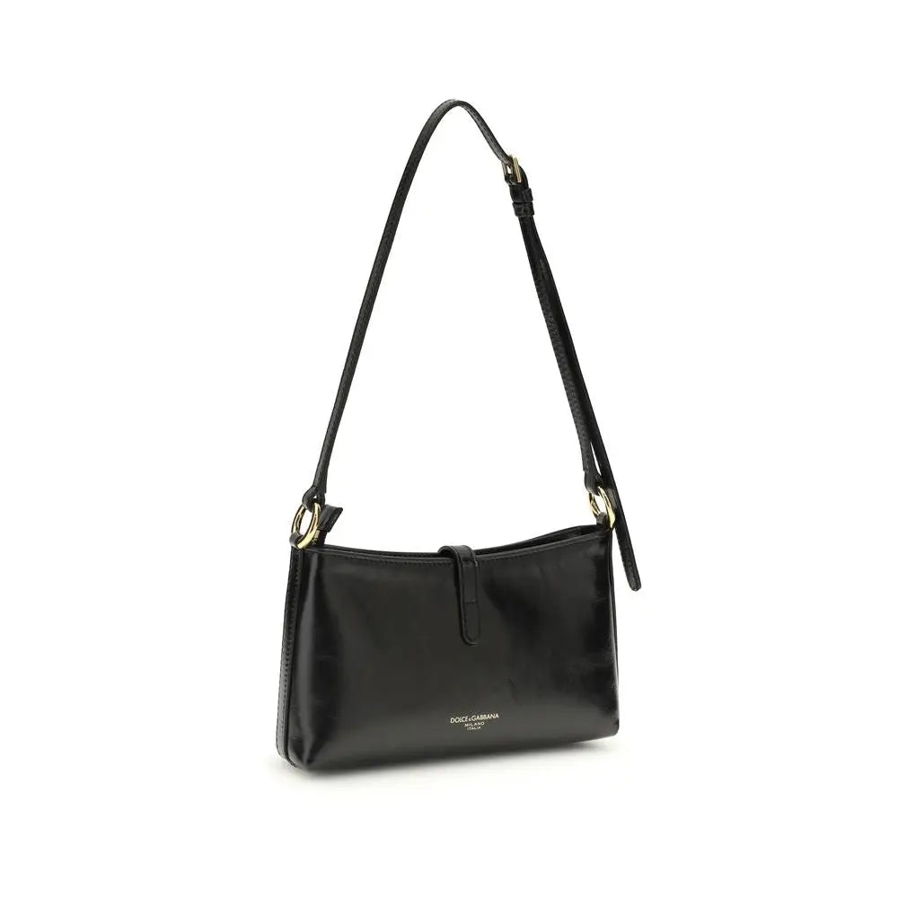 Dolce & Gabbana Schwarze Kalbsleder Bos Taurus Schultertasche
