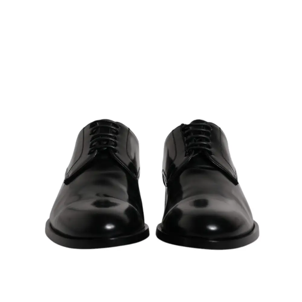 Dolce & Gabbana Schwarze Kalbsleder Derby Schnürschuhe Formal Dress Schuhe