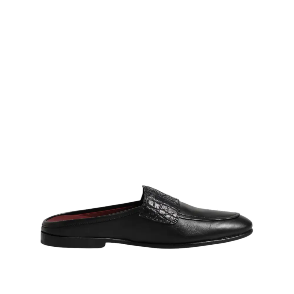 Dolce & Gabbana Schwarze Kalbsleder Slipper Schuhe - EU40/US7