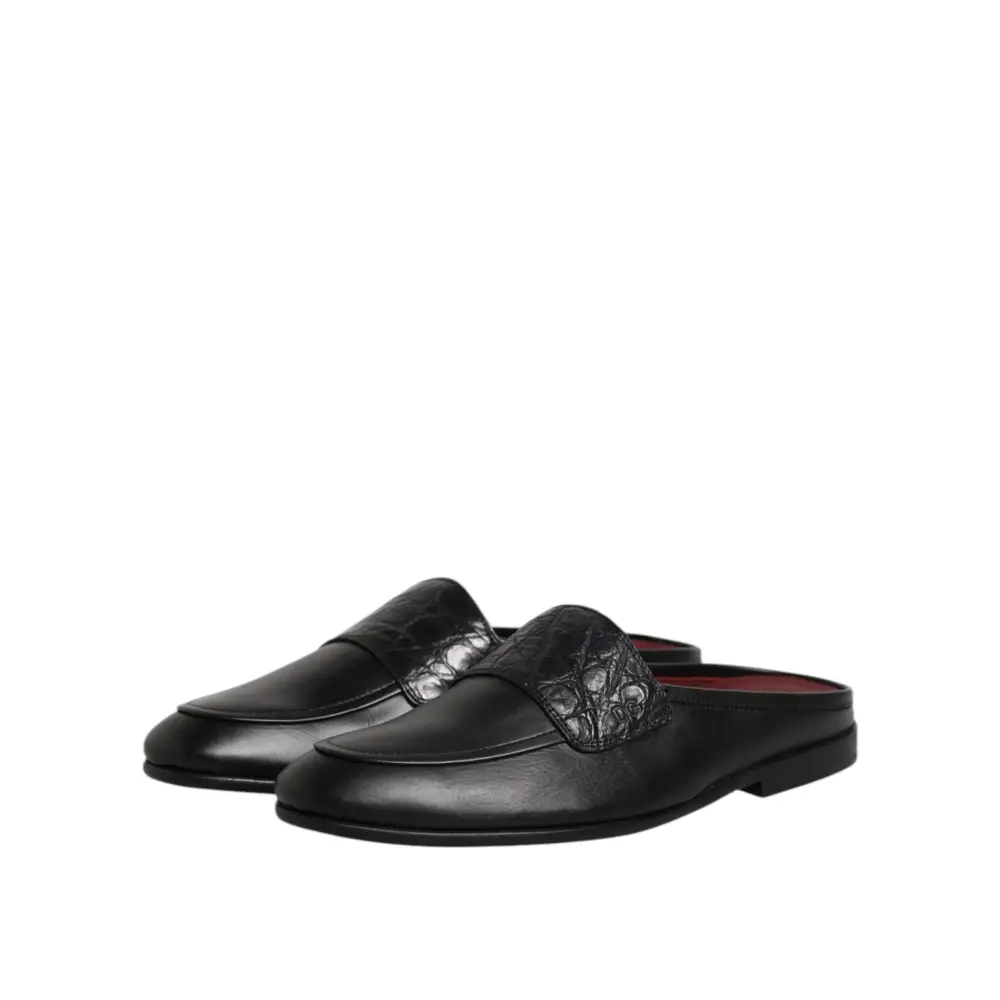 Dolce & Gabbana Schwarze Kalbsleder Slipper Schuhe - EU40/US7