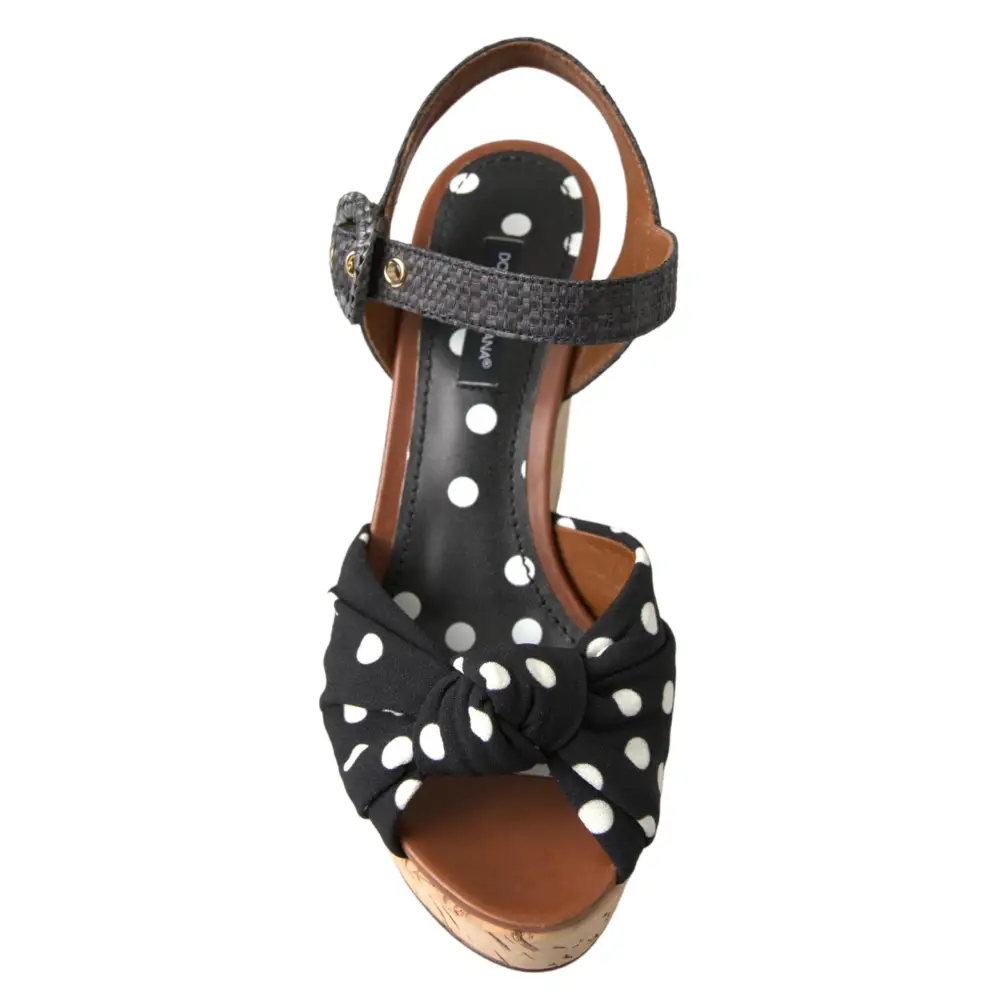 Dolce & Gabbana Schwarze Keile Gepunktete Knöchelriemen Schuhe Sandalen
