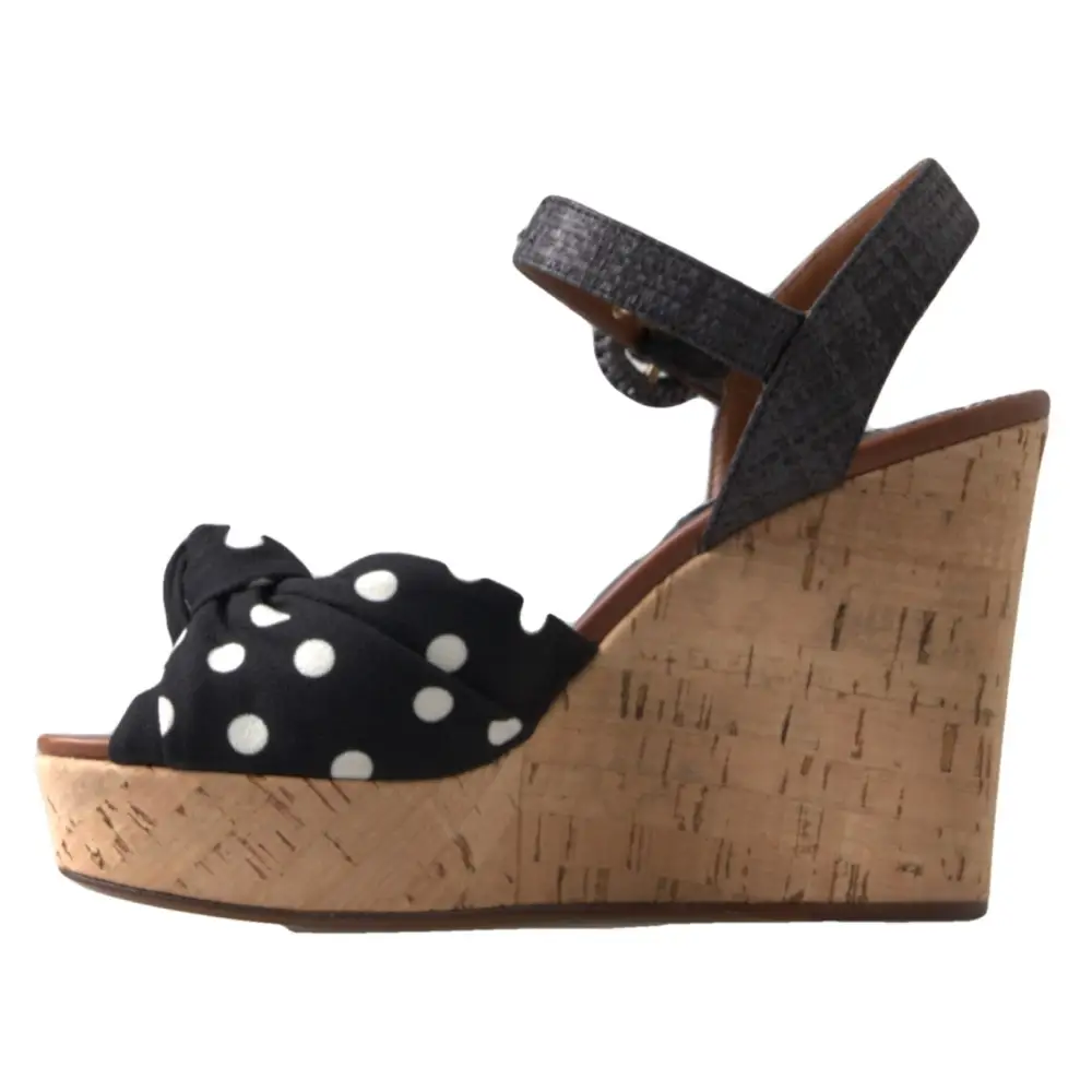 Dolce & Gabbana Schwarze Keile Gepunktete Knöchelriemen Schuhe Sandalen