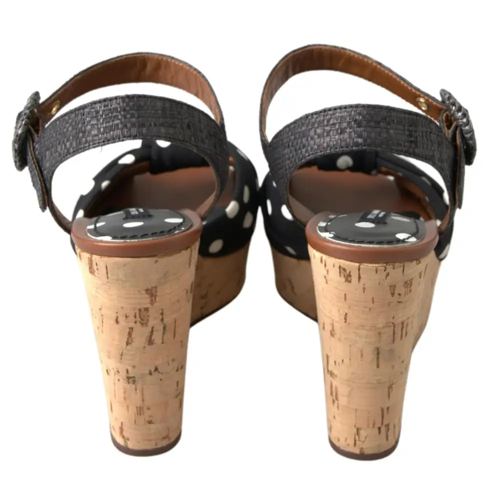 Dolce & Gabbana Schwarze Keile Gepunktete Knöchelriemen Schuhe Sandalen