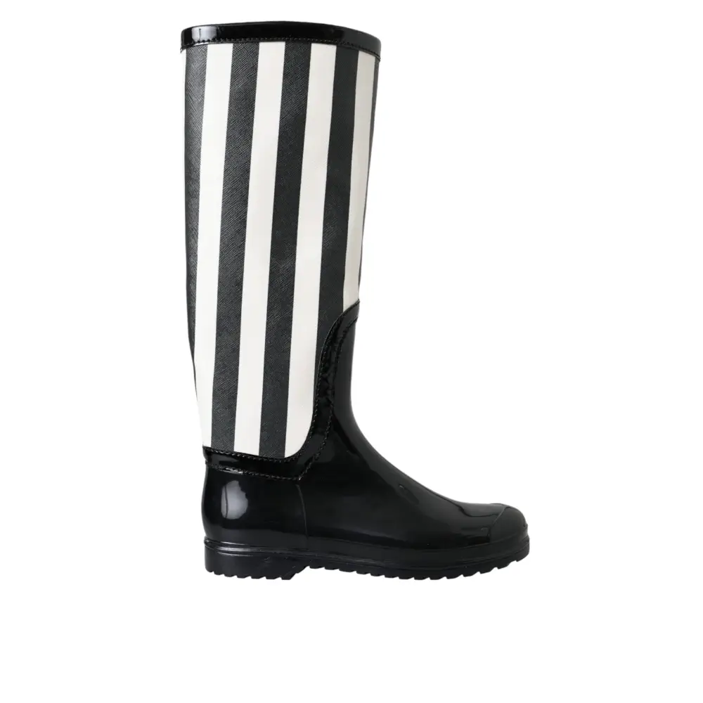 Dolce & Gabbana Schwarze kniehohe flache Gummistiefel Schuhe