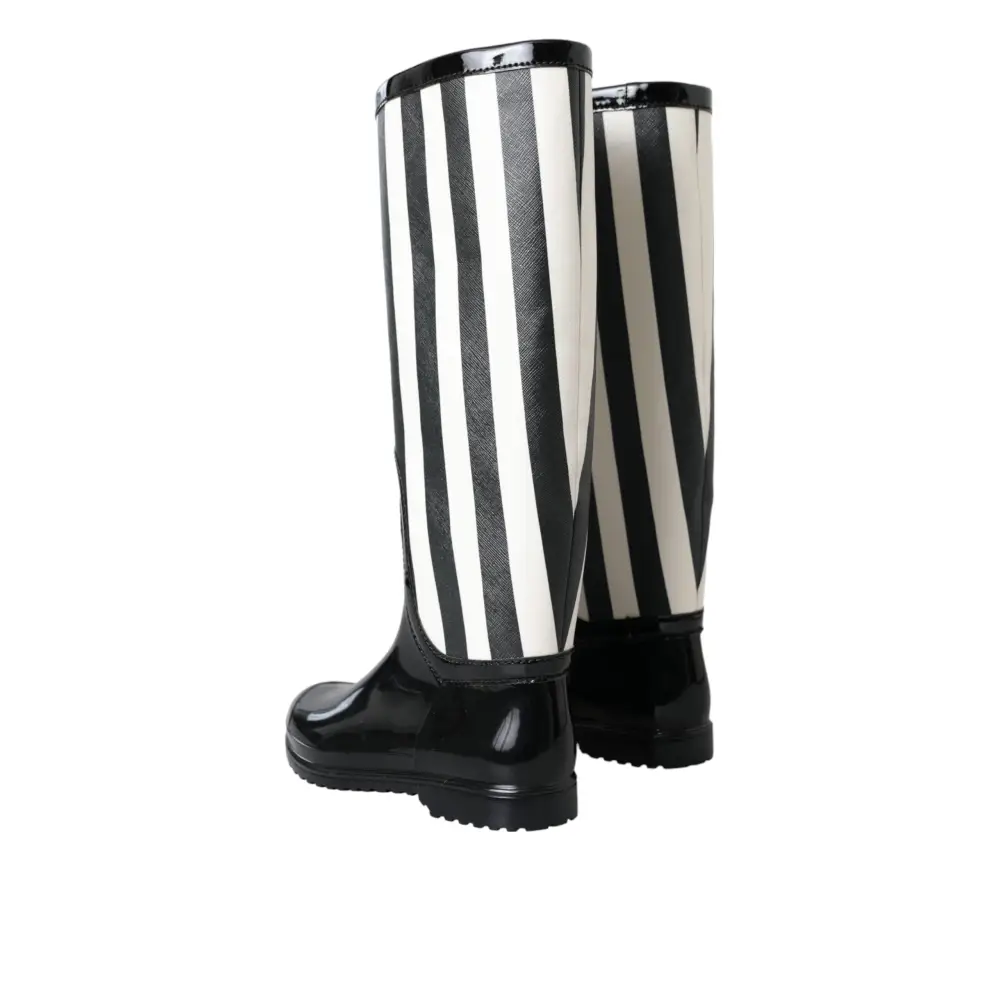 Dolce & Gabbana Schwarze kniehohe flache Gummistiefel Schuhe