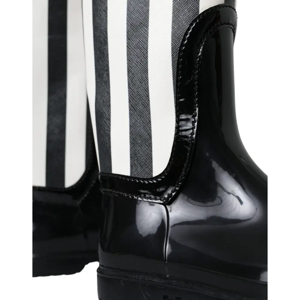Dolce & Gabbana Schwarze kniehohe flache Gummistiefel Schuhe