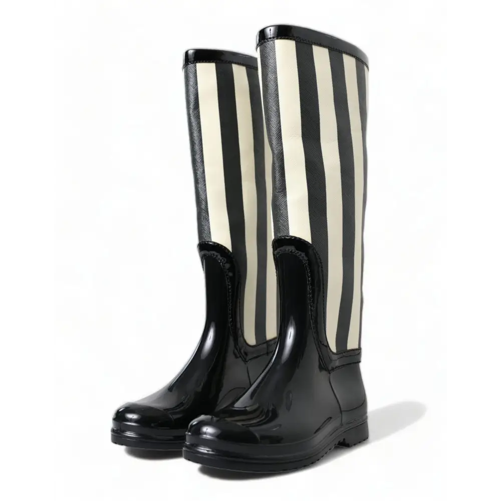 Dolce & Gabbana Schwarze kniehohe flache Gummistiefel Schuhe - EU35/US4.5