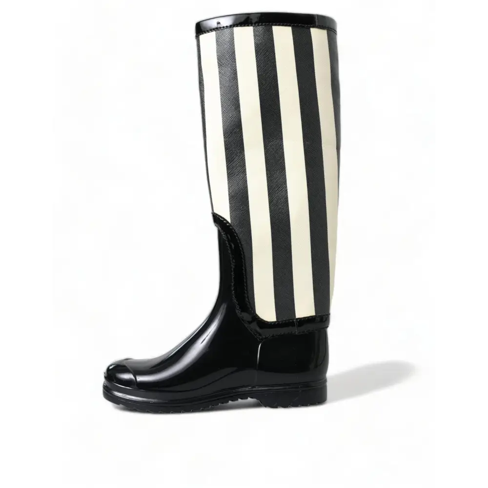 Dolce & Gabbana Schwarze kniehohe flache Gummistiefel Schuhe - EU35/US4.5