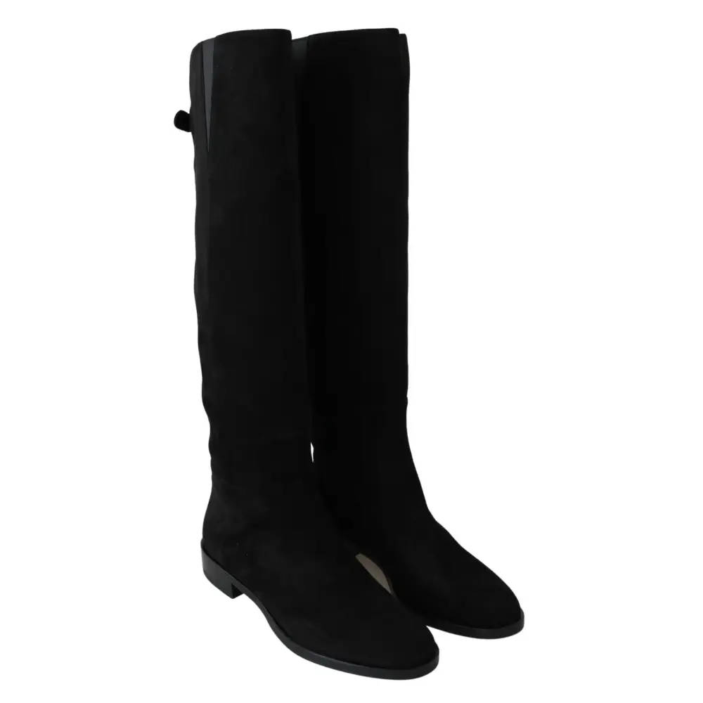 Dolce & Gabbana Schwarze kniehohe flache Wildlederstiefel Schuhe - EU35/US4.5