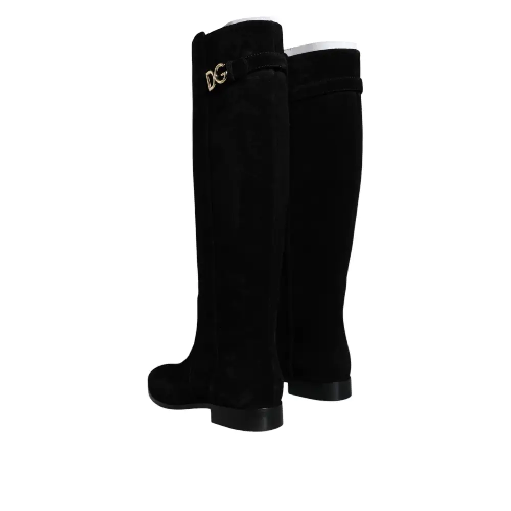 Dolce & Gabbana Schwarze kniehohe Stiefel aus Wildleder Schuhe - EU35/US4.5