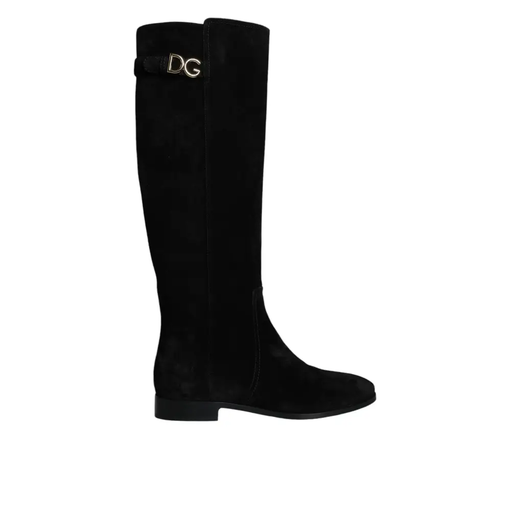 Dolce & Gabbana Schwarze kniehohe Stiefel aus Wildleder Schuhe - EU35/US4.5