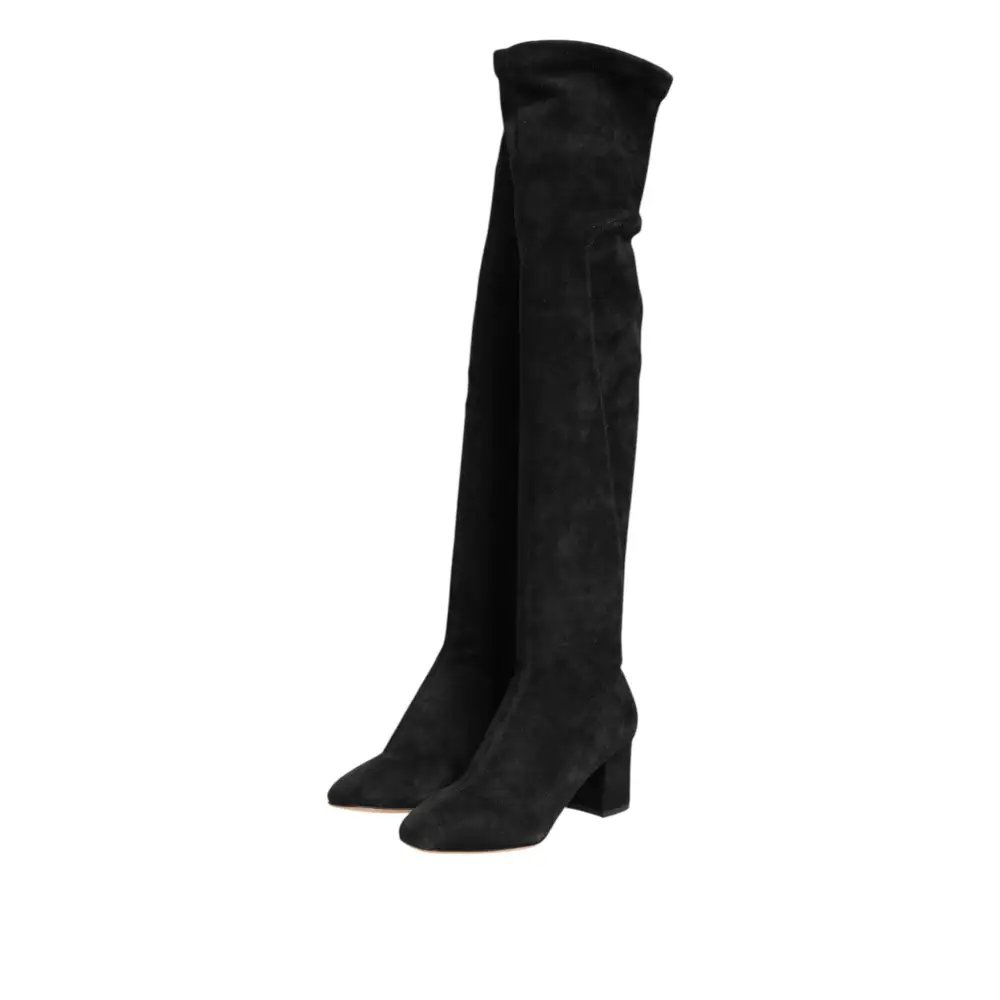 Dolce & Gabbana Schwarze kniehohe Stiefel aus Wildleder Schuhe