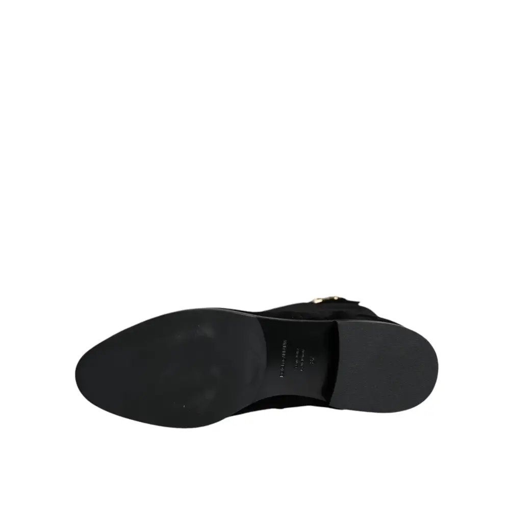 Dolce & Gabbana Schwarze kniehohe Stiefel aus Wildleder Schuhe - EU35/US4.5