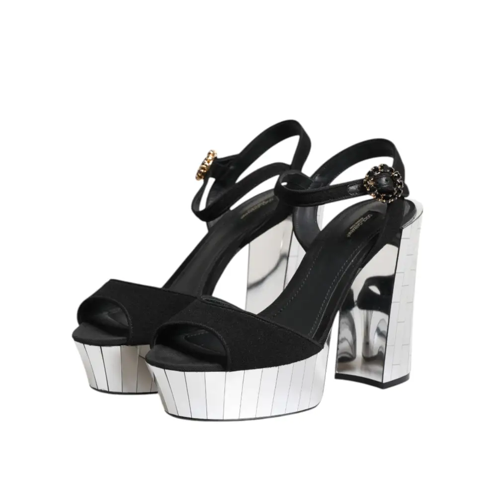 Dolce & Gabbana Schwarze Kristall-Knöchelriemen Keira Sandale Schuhe