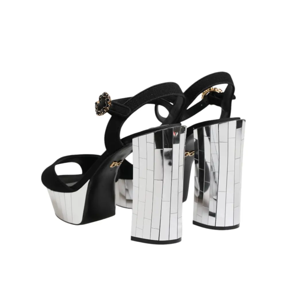 Dolce & Gabbana Schwarze Kristall-Knöchelriemen Keira Sandale Schuhe