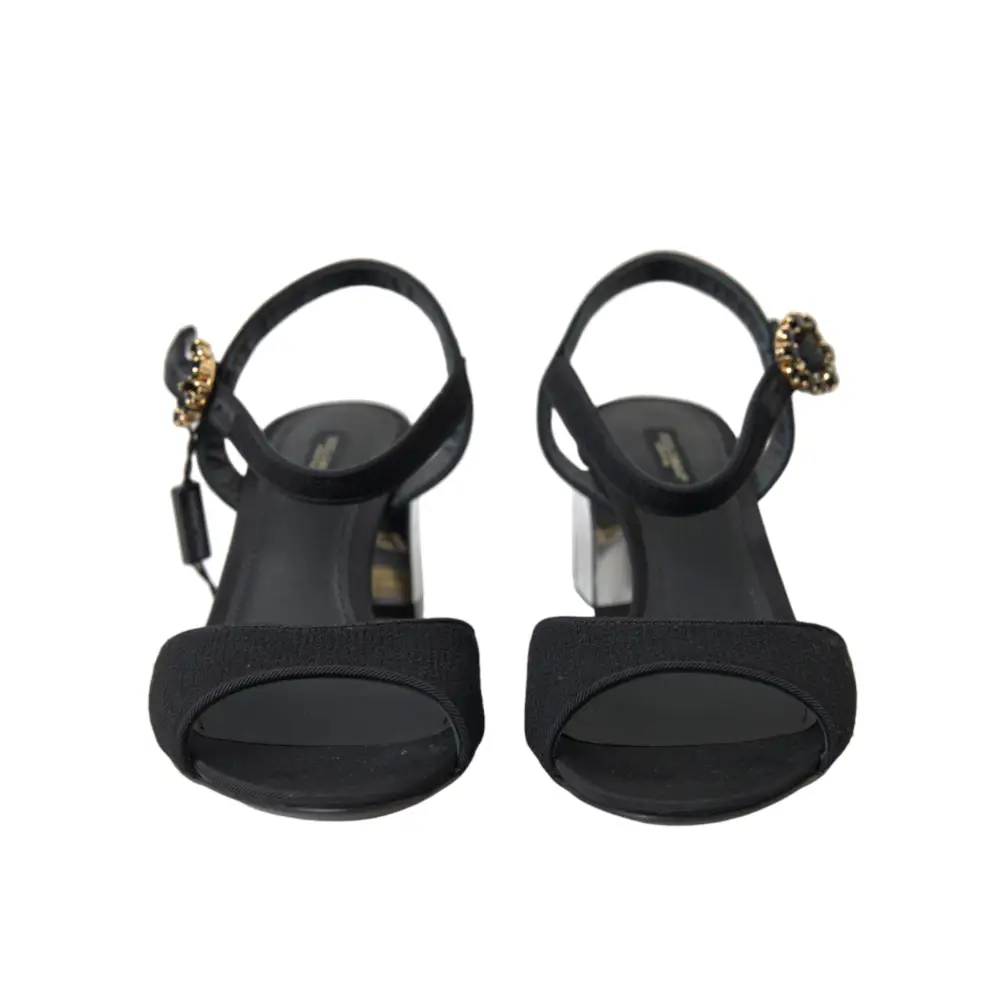 Dolce & Gabbana Schwarze Kristalle Riemchensandalen Schuhe - EU35/US4.5