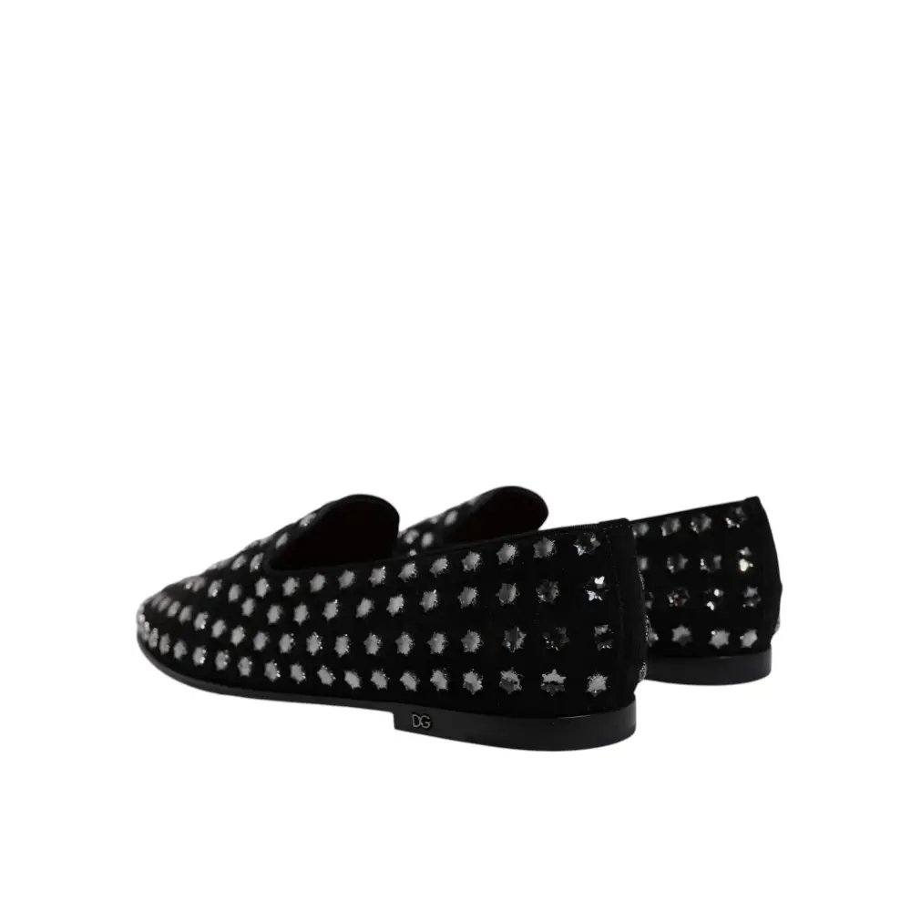 Dolce & Gabbana Schwarze kristallverzierte Loafers Kleid Schuhe - EU43/US10