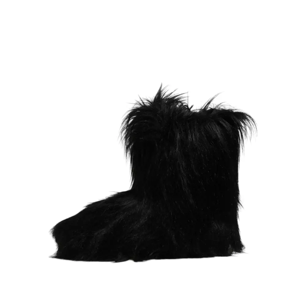 Dolce & Gabbana Schwarze Kunstpelz-Stiefel mit mittlerer Wade - EU44/US11