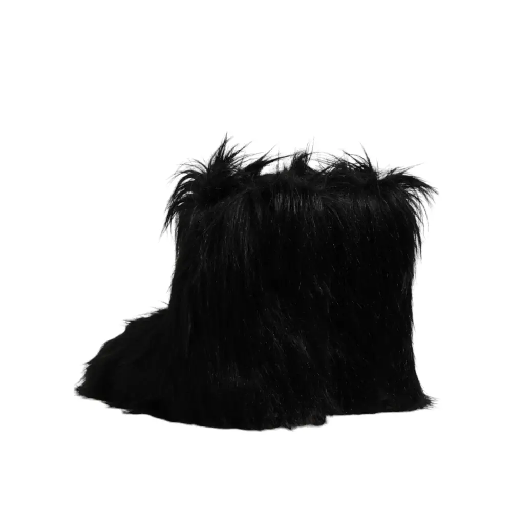 Dolce & Gabbana Schwarze Kunstpelz-Stiefel mit mittlerer Wade - EU44/US11