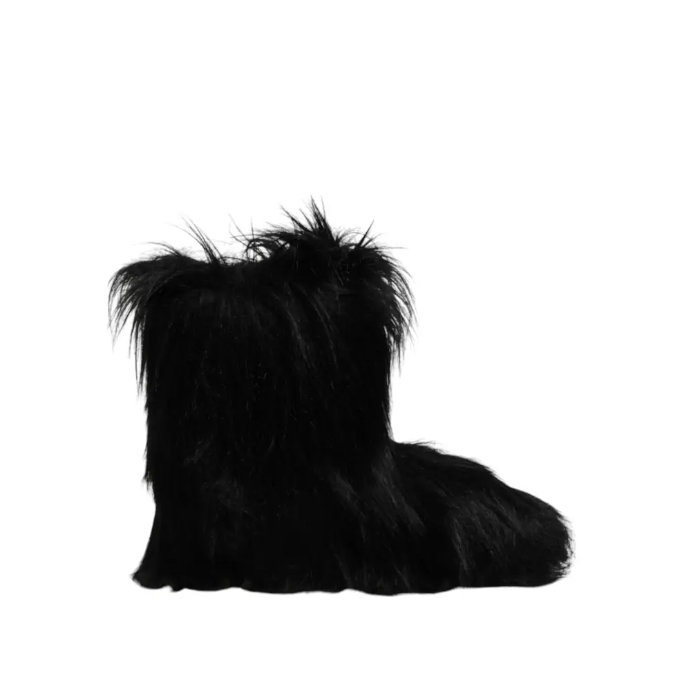 Dolce & Gabbana Schwarze Kunstpelz-Stiefel mit mittlerer Wade - EU44/US11