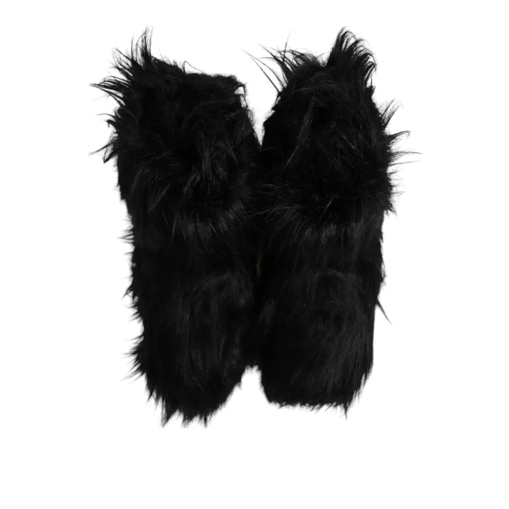 Dolce & Gabbana Schwarze Kunstpelz-Stiefel mit mittlerer Wade - EU44/US11